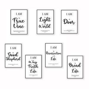 Bible Verse Christian Wall Art 7 I AM Statements of Jesus Christ Unframed 8.5x11
